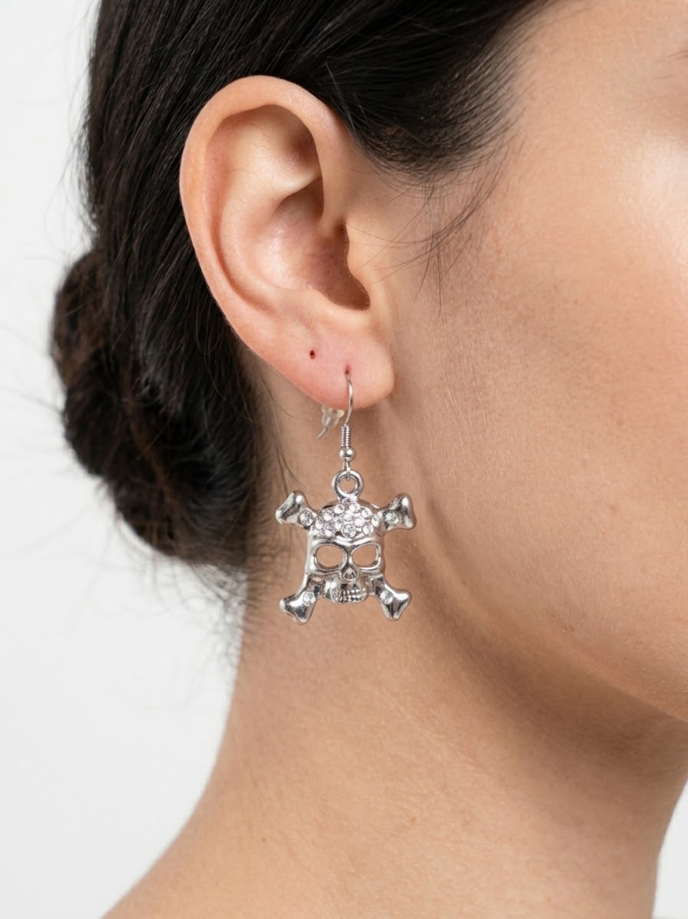 Silver Skull & Crossbones Dangle Earrings - Women's Jewelry